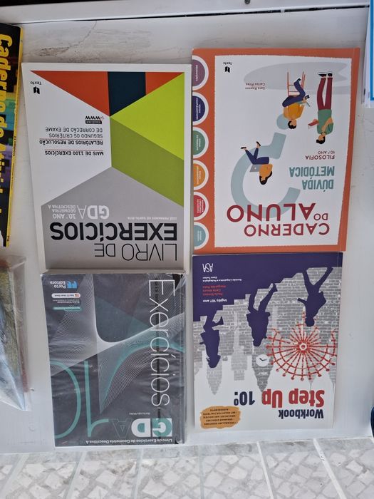 diversos cadernos de atividades e manuais