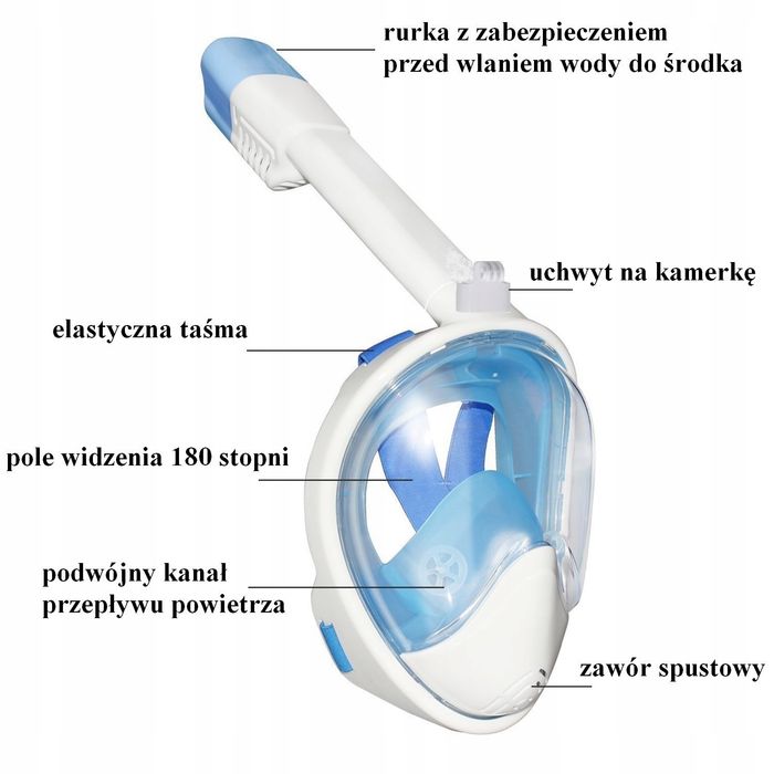 Maska do nurkowania Pełnotwarzowa z rurką fajką Okulary
