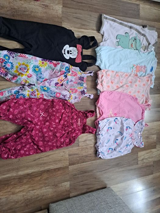 Zestaw ogrodniczek/rampersow/kombinezon r 74