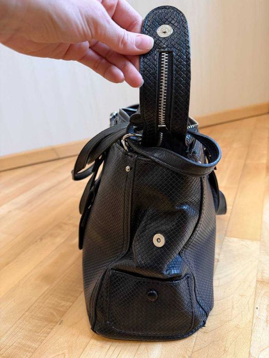 Большая кожаная сумка с плетением | 3 отделения Отстегивающаяся ручка