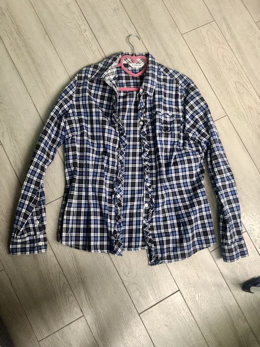 Женская рубашка в клетку с рукавом,плотная, материал коттон