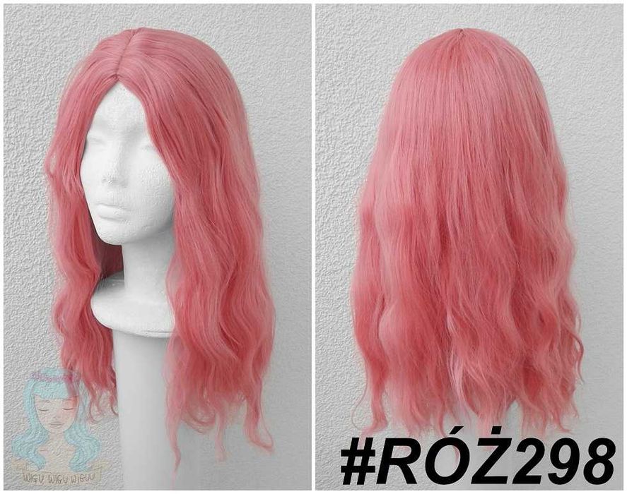 Różowa brzoskwiniowa łososiowa peruka falowana długa cosplay wig