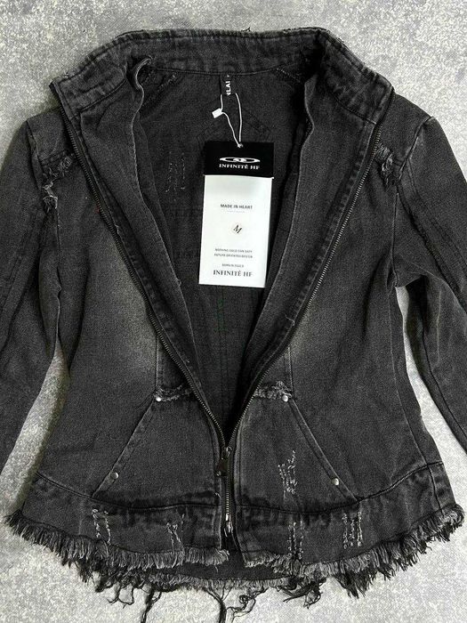 Джинсова куртка чорна джынсовая черная курточка блискавка з принтом