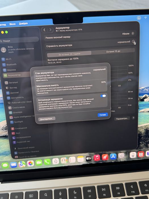 macbook air 13 m3 (2024) 8/256 офіційний 92% акумулятор
