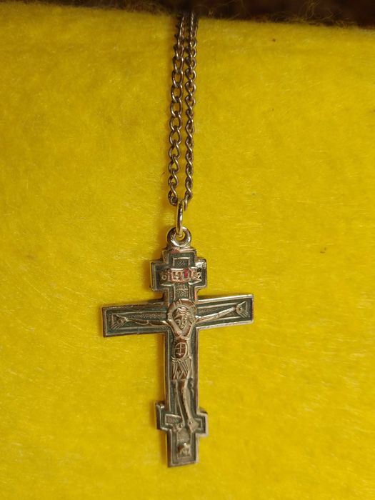 Хрестик срібний на срібному  ланцюжку