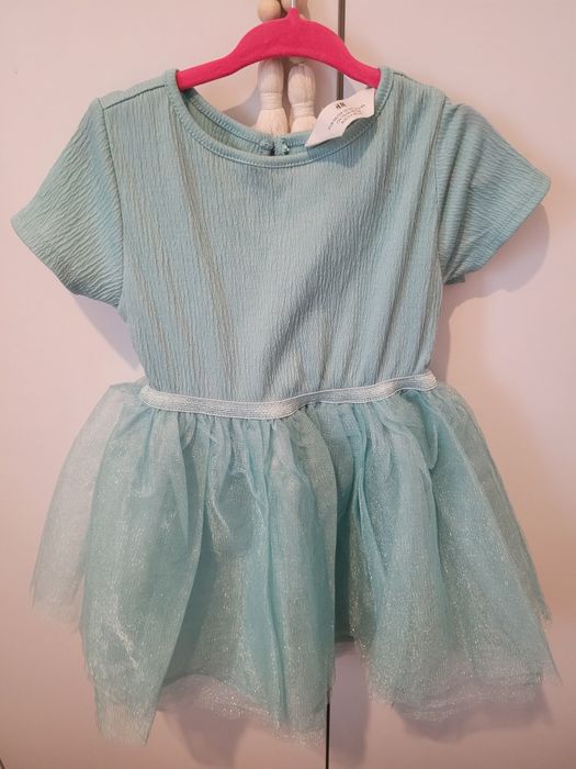 H&M miętowa sukienka z tiulem 98/104
