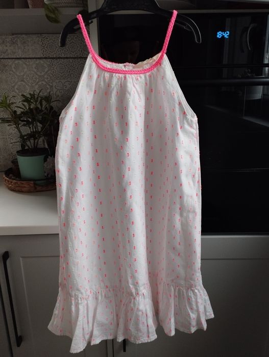 128cm biała bawełniana sukienka, przewiewna sukienka na ramiączkach