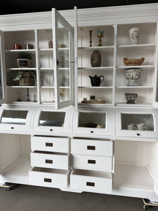 DUŻY XXL Biały drewniany kredens retro vintage bufet rustykalny