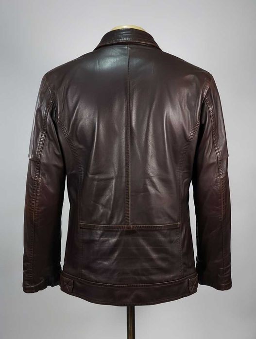 Kurtka skórzana męska ciemny brąz ocieplana