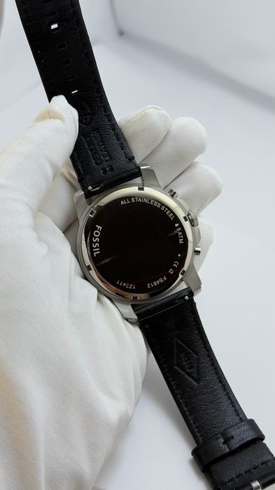 Чоловічий годинник Fossil Grant FS4812 з хронографом (Сріблястий / Чорний шкіряний ремінець)