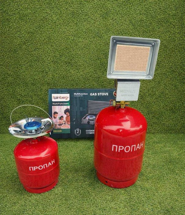 Газова піч пальник для балона  Редуктор, Шланг, Балони 8л та 12л