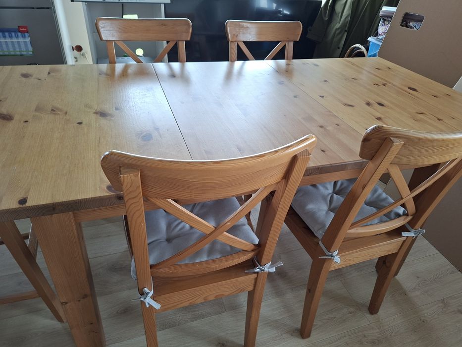 Stół drewniany sosnowy Ikea Stornäs plus 5 krzeseł Ingolf