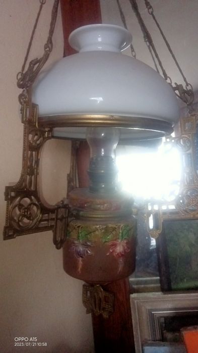 Stara Lampa wisząca naftowa Duża. Secesja Art Nouveau Oryginał ANTYK