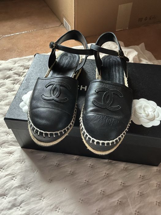 Chanel Czarne Espadryle 37 Oryginalne Pełny Komplet