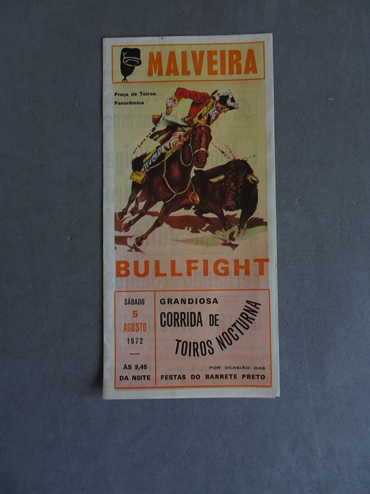 Programa de tourada bullfight Malveira 5 agosto 1972