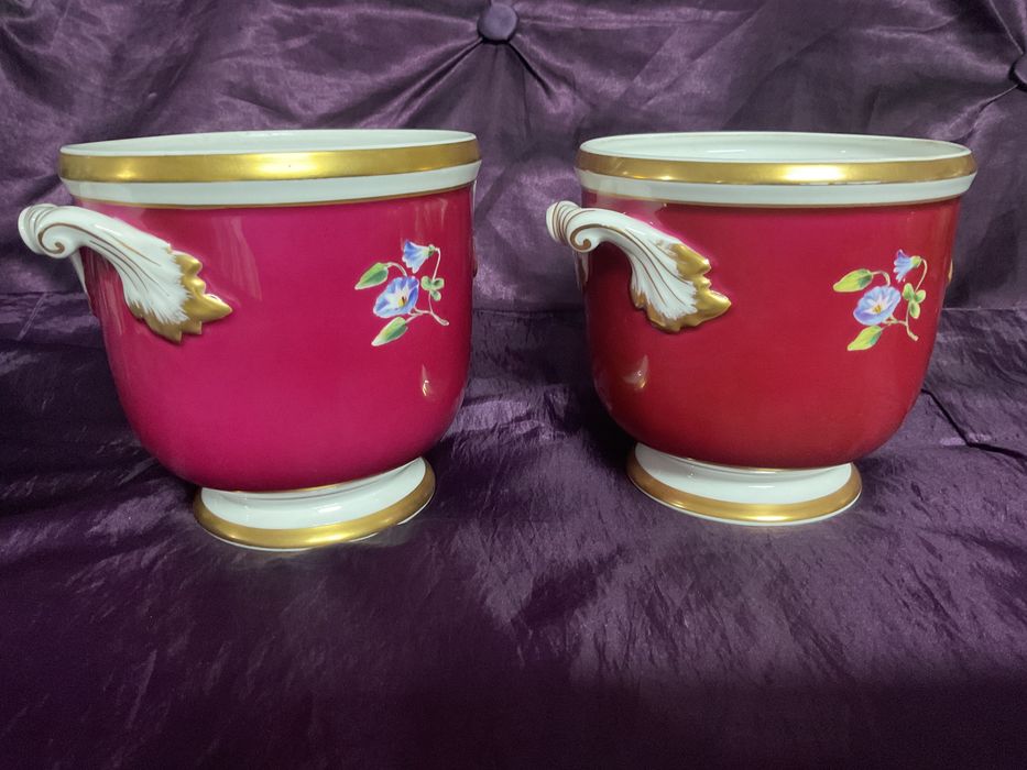 Par de cachê potes porcelana pintura manual 14x16 cm