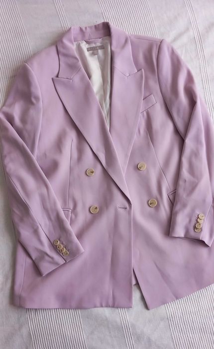 H&M damska marynarka długa dwurzędowa wiosenna fioletowa oversize M