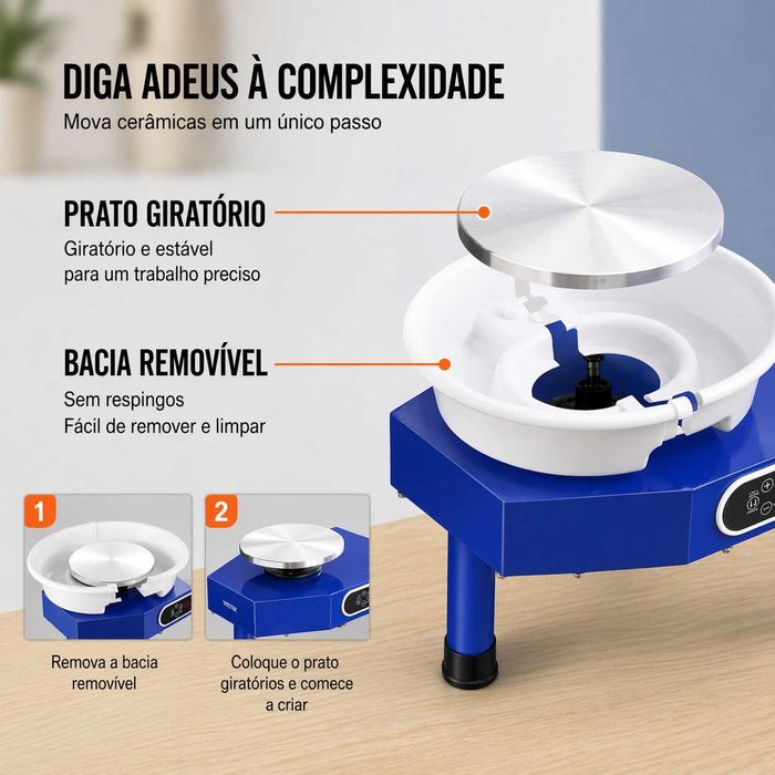 Roda de Oleiro Elétrica Nova com Pedal, LCD e Kit de Ferramentas
