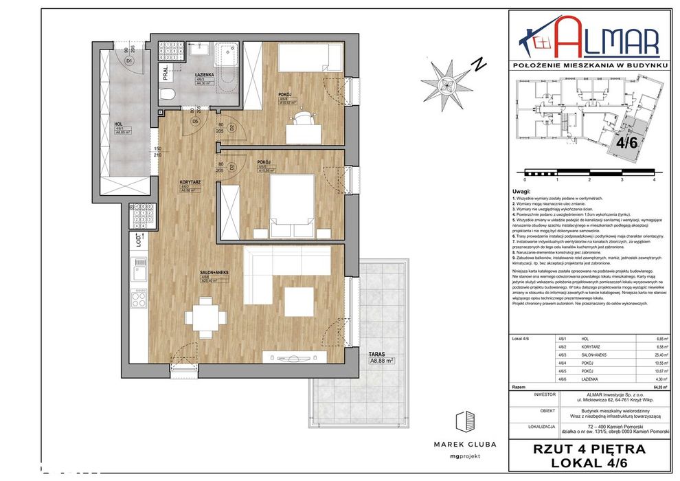 Kamień Pomorski -  ul. Wojska Polskiego 11 - Apartament 4/6(34)