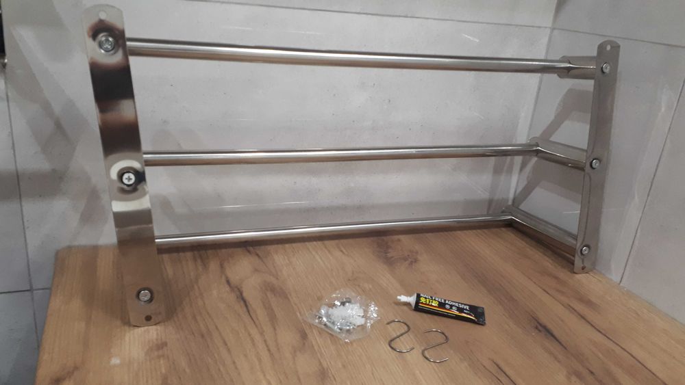 Wieszak na reczniki 50 cm nowy ścienny chrom srebrny na klej lub kołki