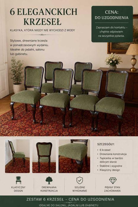 krzesła stylowe 6 sztuk
