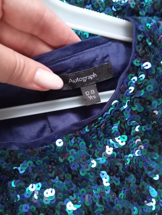 AUTOGRAPH M&S 12-14L Sylwestrowa Błyszcząca cekinowa sukienka niebiesk