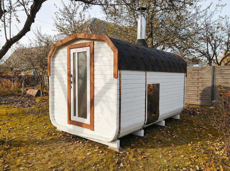 SAUNA Ogrodowa Beczka 350cm Gotowa + Balia do schłodzenia + LED + piec