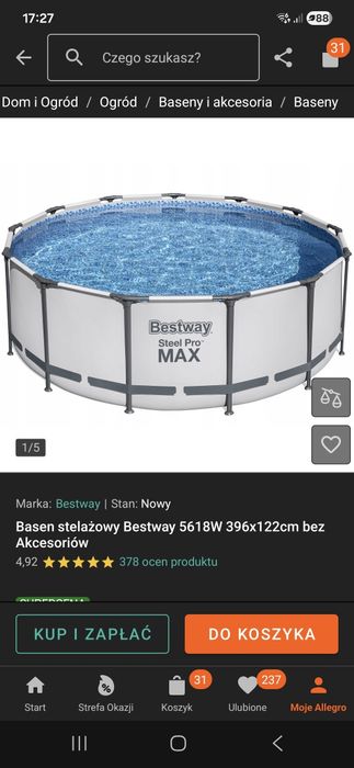 Basen Bestway 5618W/ 396cm x 122 cm - jak nowy/ miesiąc użytkowany