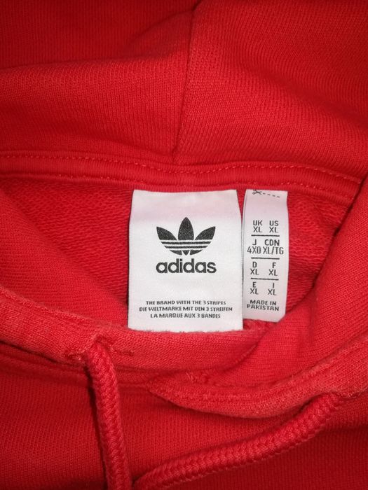 Adidas duża bluza z kapturem czerwona gruba XL