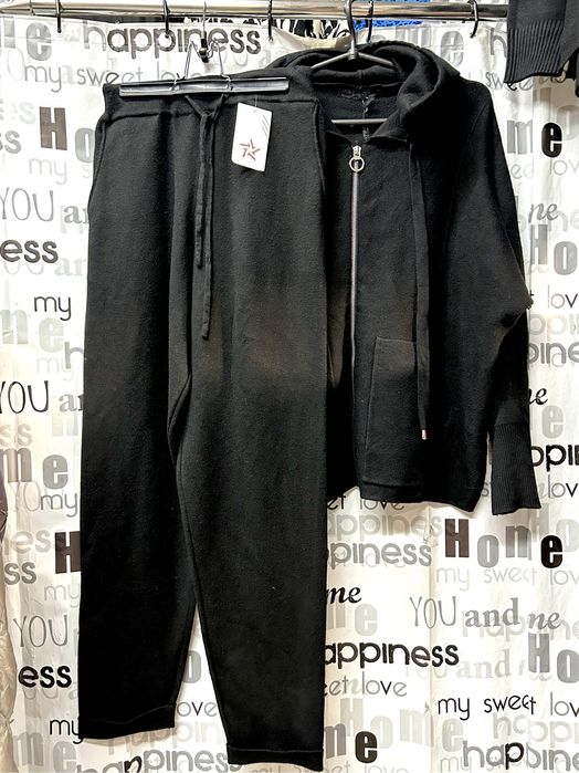 Брюки трикотажные, натуральные, вязанные, тёплые, чёрные, Италия,46-50