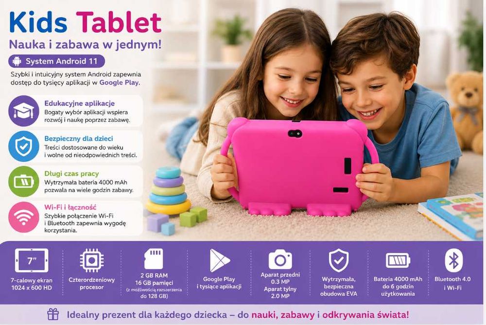 Tablet dla dzieci TMPG Kids | Edukacyjny tablet 7 cali | Nowy Outlet