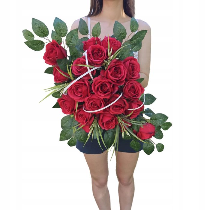 Stroik wiązanka róże premium sztuczne kwiaty bukiet na grób cmentarz