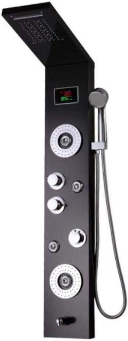 Panel prysznicowy czarny LED hydromasaż deszczownica 124 cm