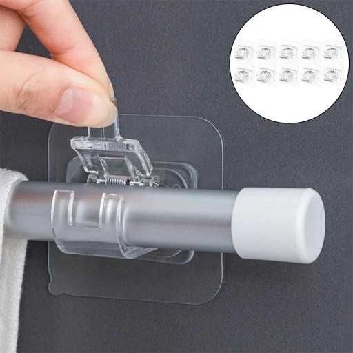 10 szt uchwytów na karnisz samoprzylepne bez wiercenia przezroczysty