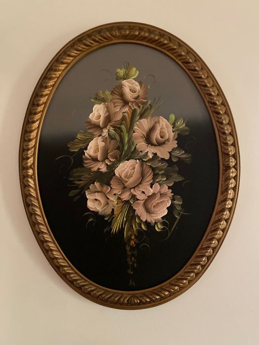 Quadros decoração floral dourados