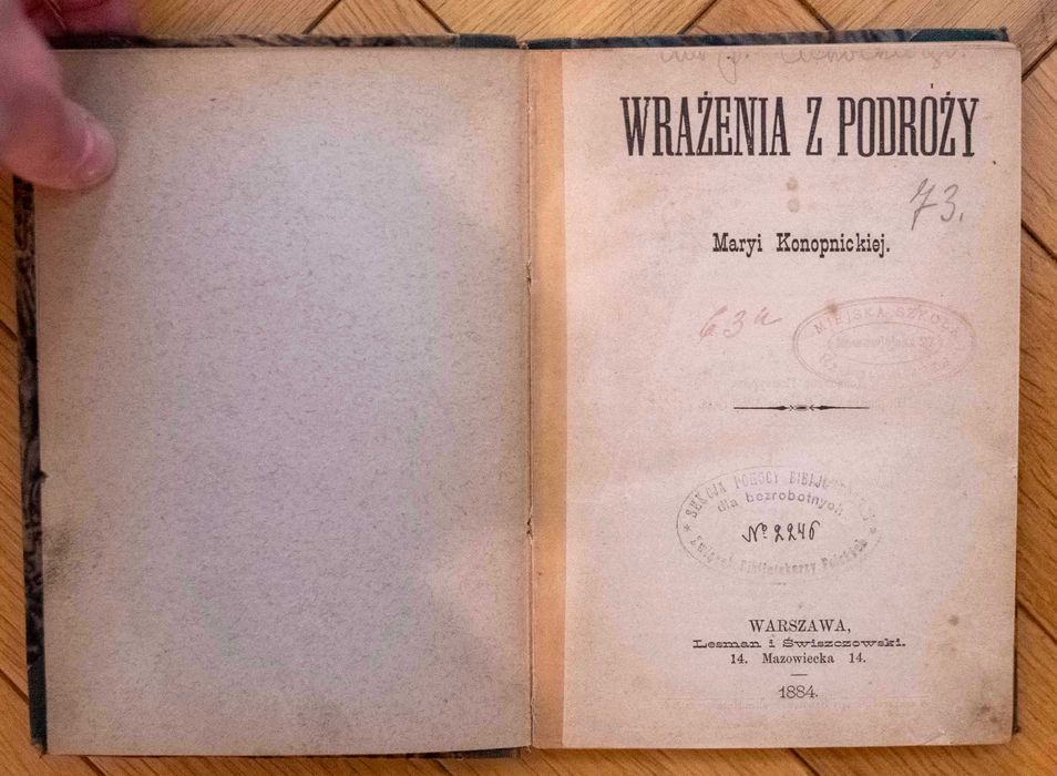 Wrażenia z podróży Maria Konopnicka 1884 Pierwsze Wydanie Unikat Antyk