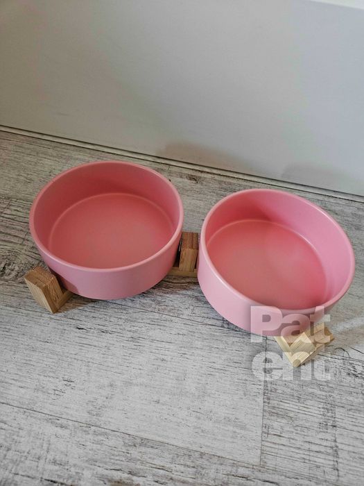 Miski ceramiczne dla psa kota zestaw 2 sztuki x 400 ml różowe
