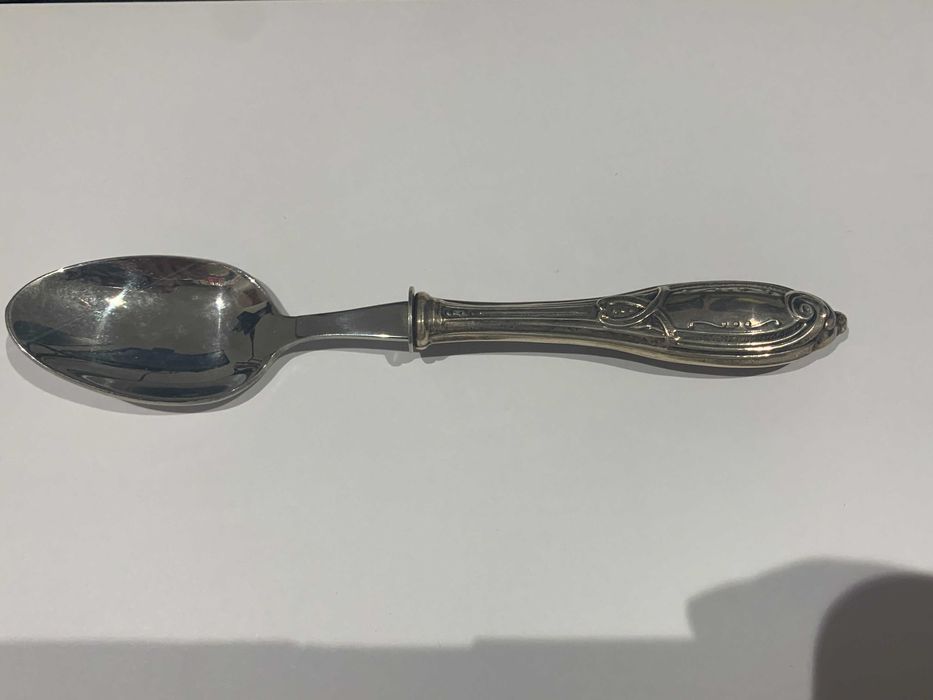 Colher de Bebé/Batizado c/ Cabo em Prata de Lei (Estojo Original)