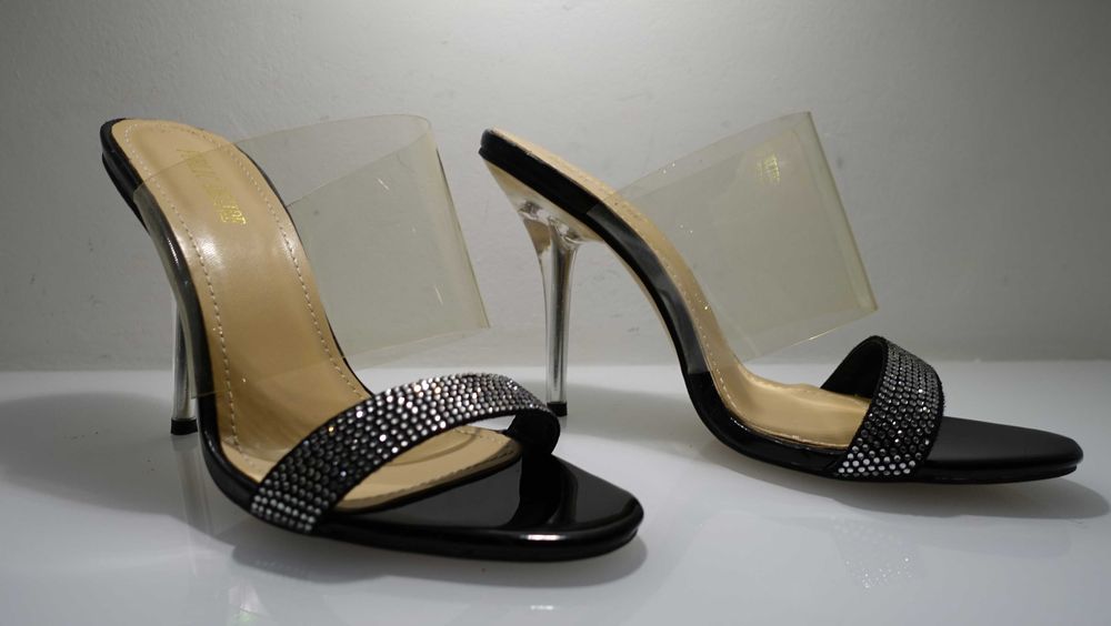 Sexi sandały/szpilki czarne imprezowe Public Desire, rozmiar 38 obcas 11,5cm, wkładka 25cm