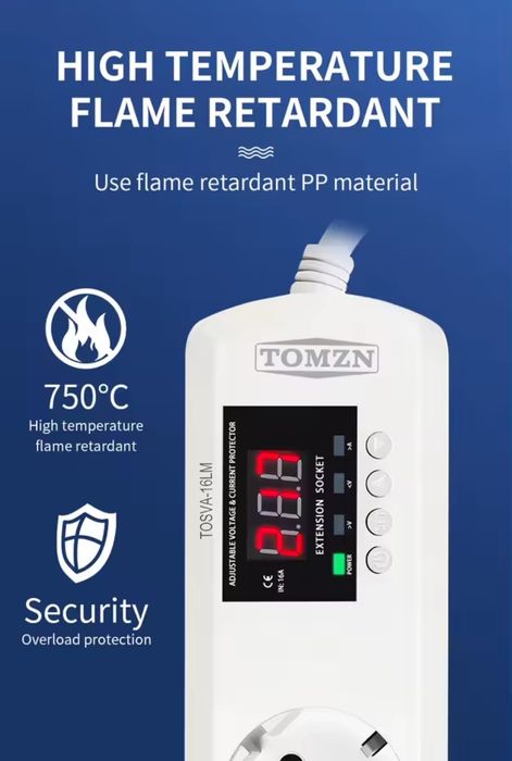 Сетевой фильтр удленитель TOMZN  с защитным реле напряжения