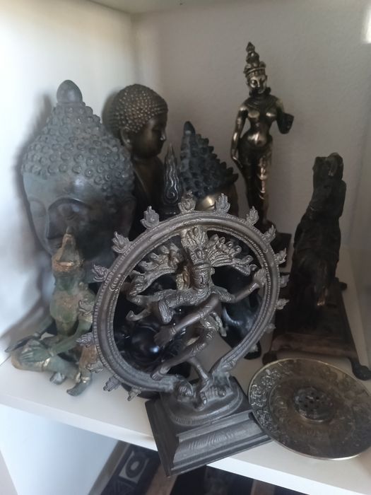 Estátua Shiva em bronze oriental buda cabeça busto  deusa budismo