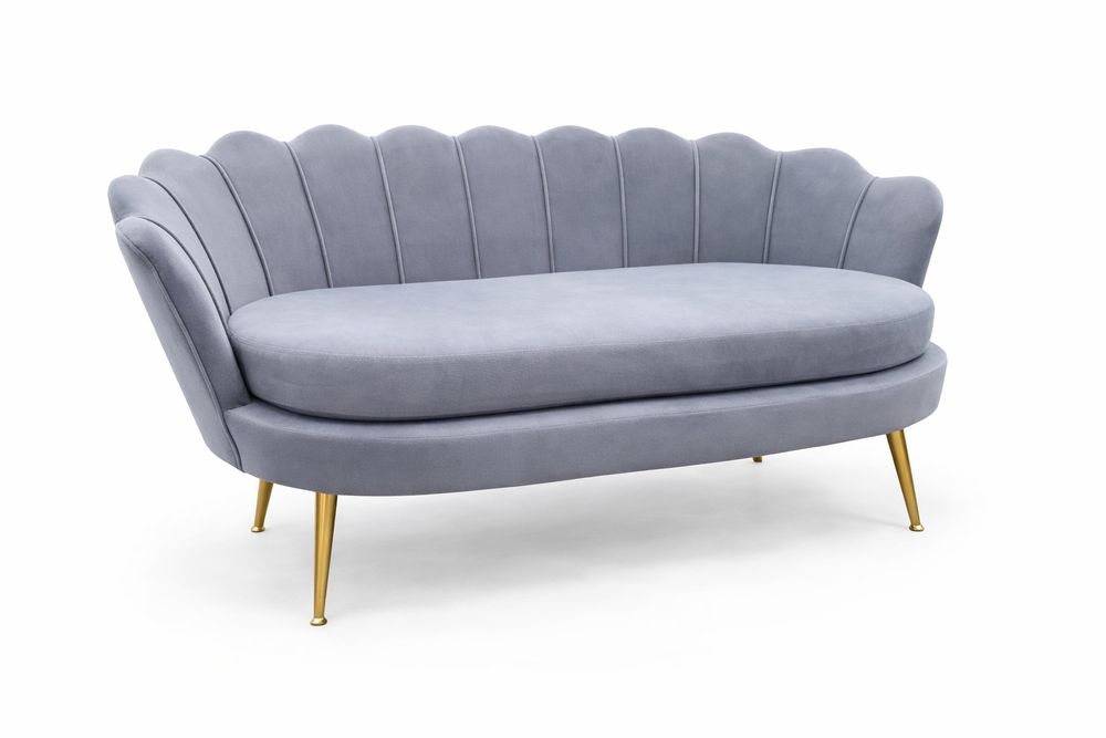 Sofa glamour szara velvet złote nogi | jak nowa