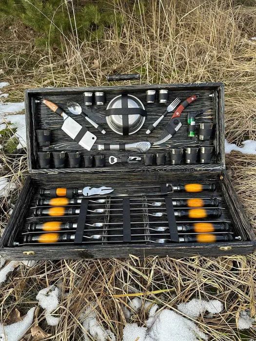 Набір шампурів у дерев'яному кейсі "Cупермен" Подарунок мужу, брату