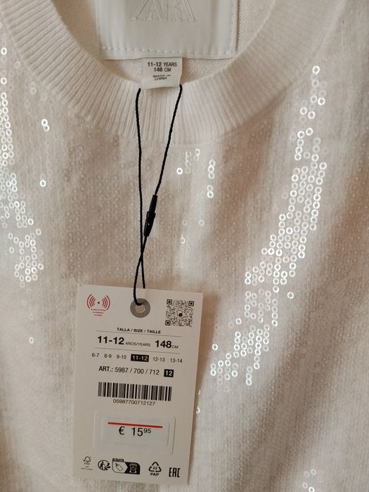 Стильний сучасний білий топ Zara с пайетками, 10-12 р.