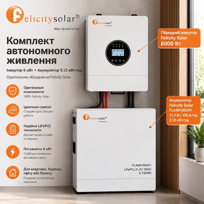Гібридний інвертор Felicity Solar 6000 Вт, Felicity Solar  FLA48100UG1