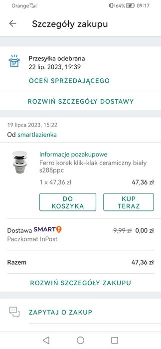Korek przelewowy klik ceramiczny biały NOWY