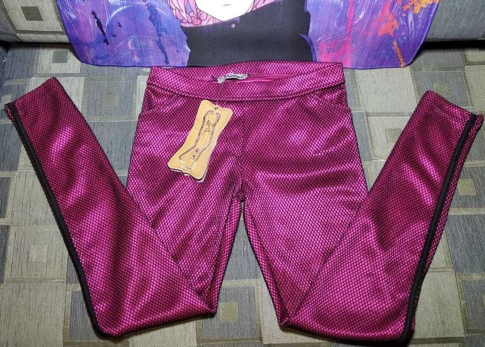 Розовый лосины в черную сеточку XS, яркие розовые лосины женские