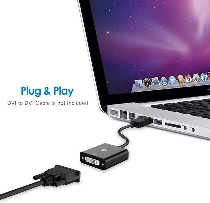 Rankie Adapter DisplayPort (DP) na DVI, konwerter 1080P Full HD, czarn