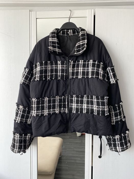 Shein XL 42 puchowa kurtka z wstawkami tweedowymi