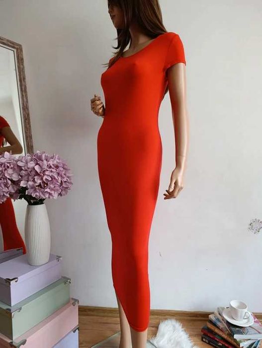 New look czerwona sukienka długa maxi bodycon viskoza